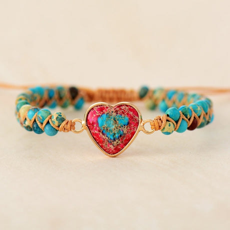 Natural Stone Heart Braided Friendship Bracelets