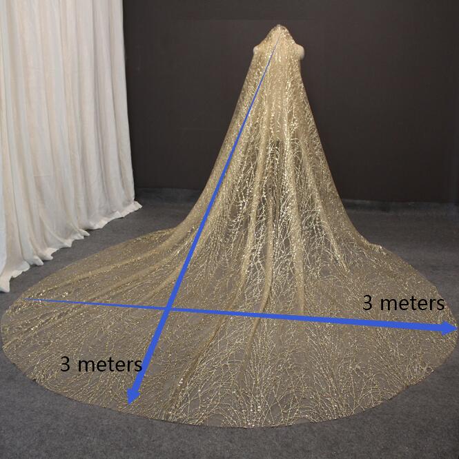 Glittery Sequins Dust Sparkling Champagne Wedding Bridal Veil 3 M Long