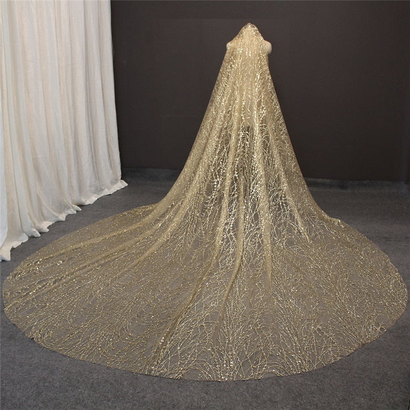 Glittery Sequins Dust Sparkling Champagne Wedding Bridal Veil 3 M Long