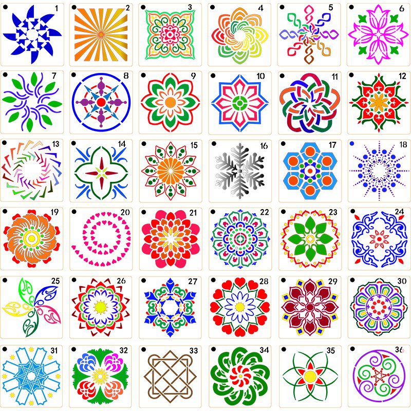 36Pcs Mandala Painting Templates DIY Craft Tools