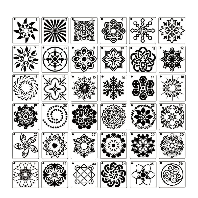 36Pcs Mandala Painting Templates DIY Craft Tools