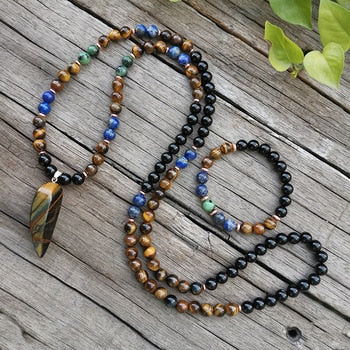 Natural Stone Mala Beads Lapis & Tigers Eye