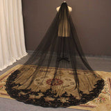 Cathedral Black Wedding Veil 3 Meters Long Bridal Veil with Comb