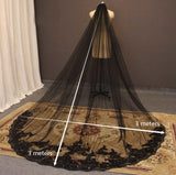 Cathedral Black Wedding Veil 3 Meters Long Bridal Veil with Comb