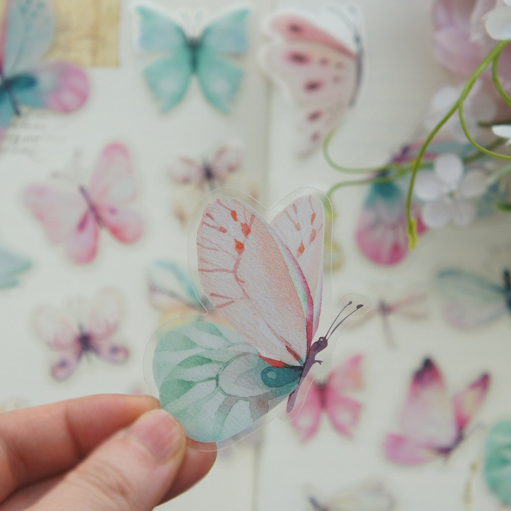 38pcs Watercolour Butterfies PVC Stickers | Scrapbooking DIY Craft