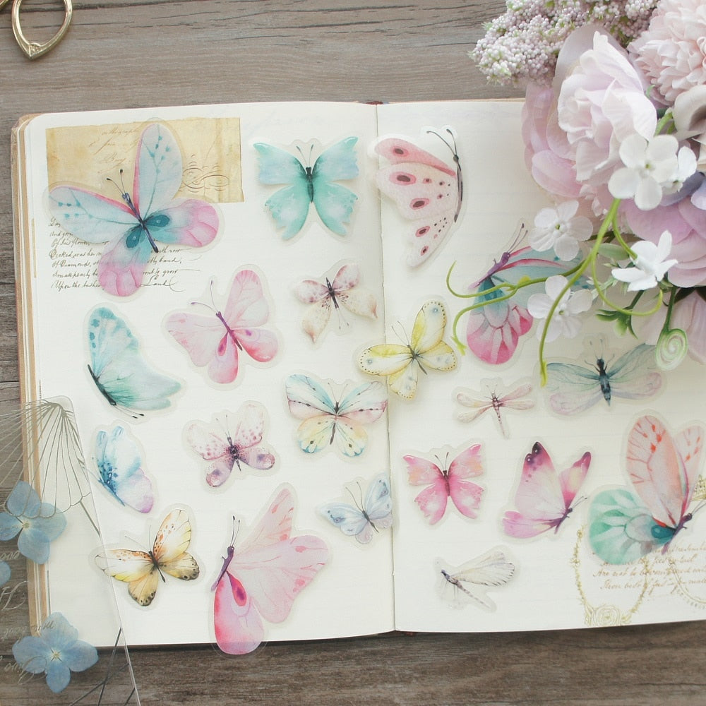 38pcs Watercolour Butterfies PVC Stickers | Scrapbooking DIY Craft