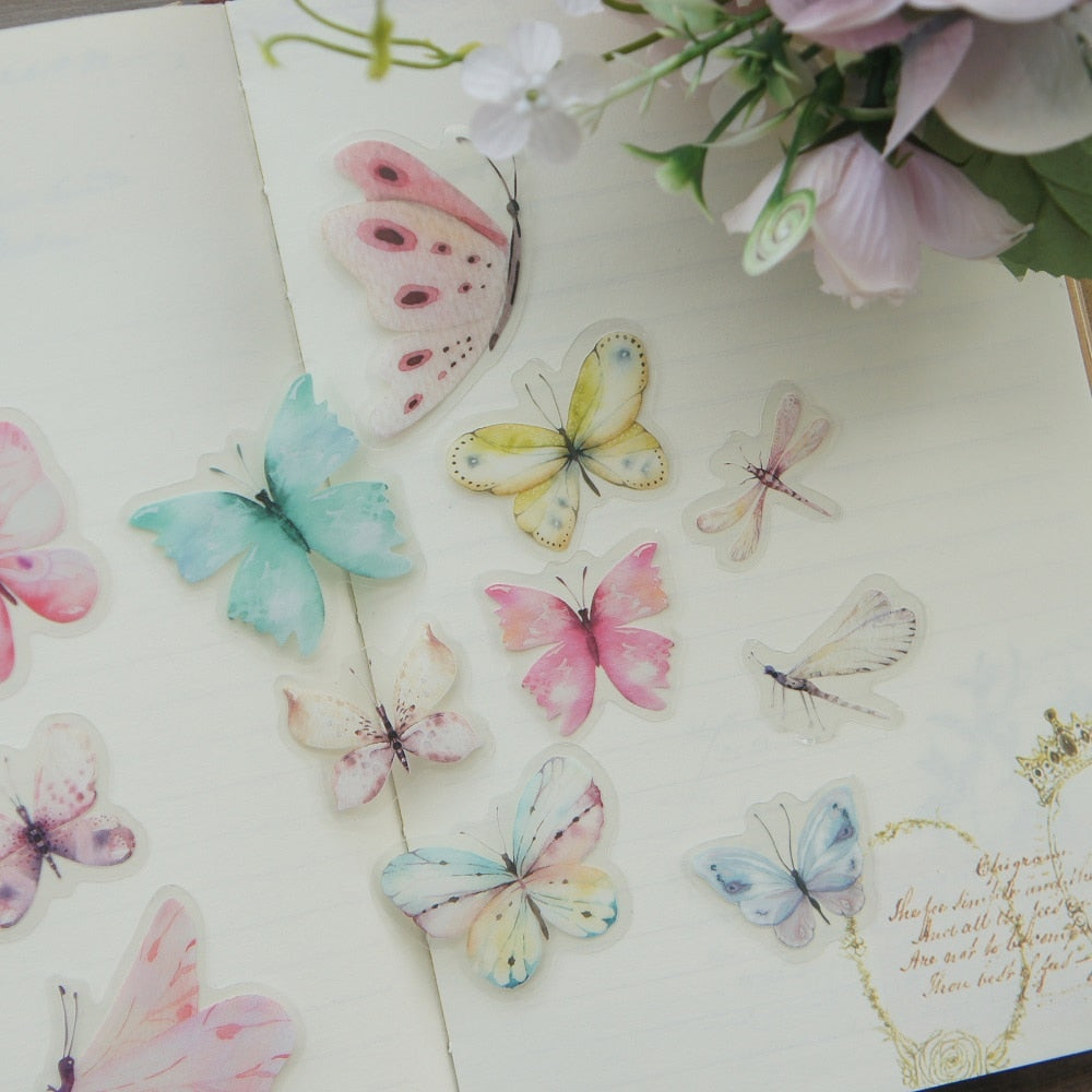 38pcs Watercolour Butterfies PVC Stickers | Scrapbooking DIY Craft