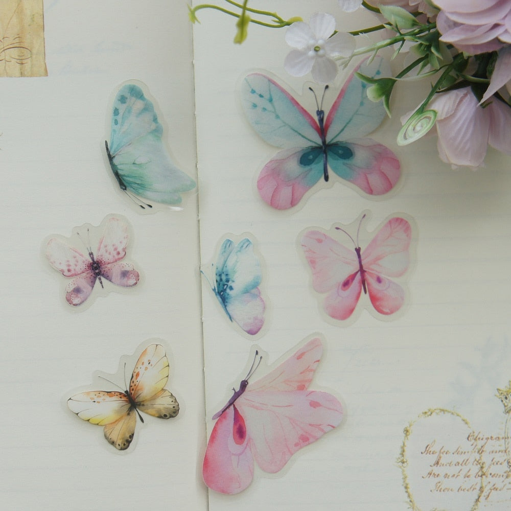 38pcs Watercolour Butterfies PVC Stickers | Scrapbooking DIY Craft