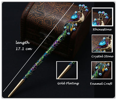 Peacock Hair Stick | Crystal & Enamel Hairpin