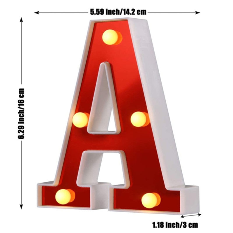 Red Circus Letters LED Light 26 Letters & 10 Numbers & Hearts