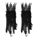 Black Natural Feather Wrist Cuffs with Ribbon Ties