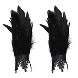 Black Natural Feather Wrist Cuffs with Ribbon Ties