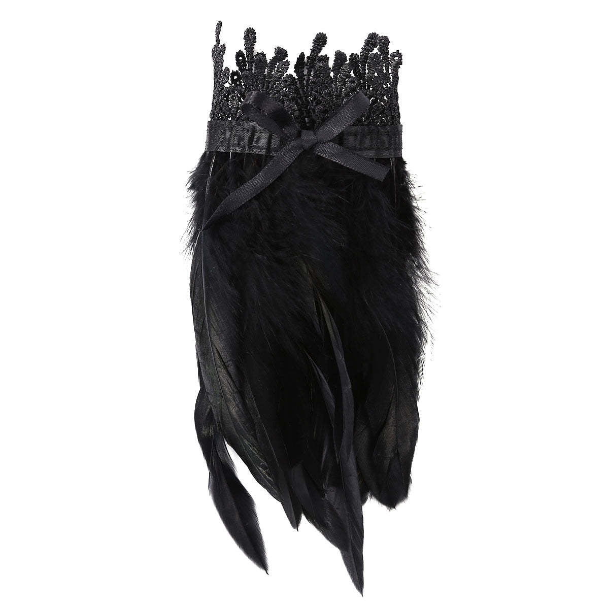 Black Natural Feather Wrist Cuffs with Ribbon Ties