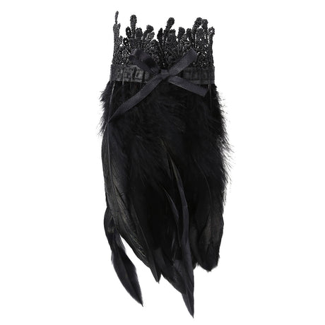 Black Natural Feather Wrist Cuffs with Ribbon Ties