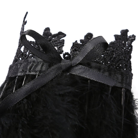 Black Natural Feather Wrist Cuffs with Ribbon Ties