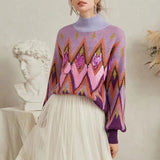 Purple Sequin Embroidered Turtleneck Sweater
