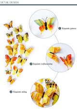 12 Double Layer Butterfly Wall Sticker Magnets - Woodland Gatherer