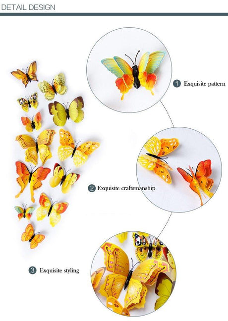12 Double Layer Butterfly Wall Sticker Magnets - Woodland Gatherer