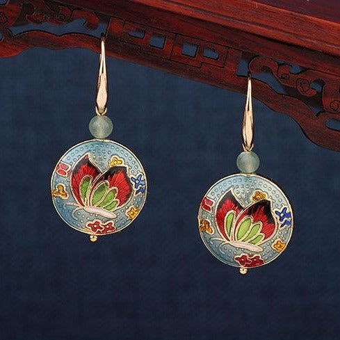 Vintage Flower Cloisonné Enamel Earrings