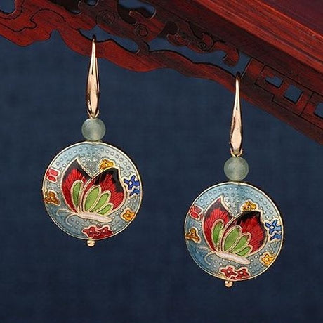 Vintage Flower Cloisonné Enamel Earrings