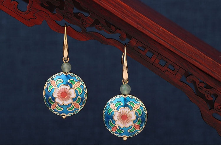Vintage Flower Cloisonné Enamel Earrings