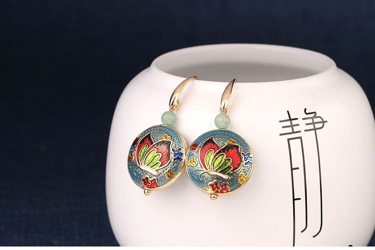 Vintage Flower Cloisonné Enamel Earrings