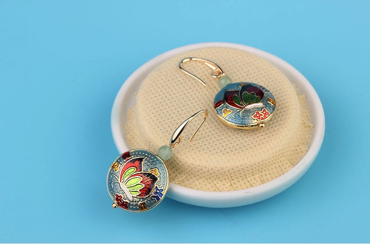 Vintage Flower Cloisonné Enamel Earrings