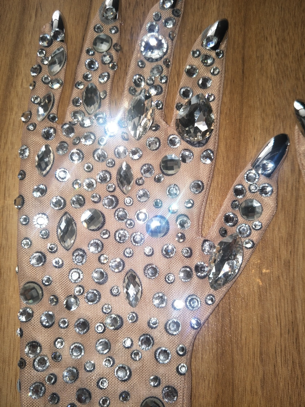 Luxurious Sparkly Crystal Mesh Long Gloves