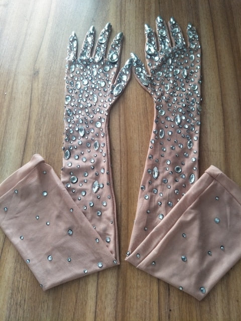 Luxurious Sparkly Crystal Mesh Long Gloves