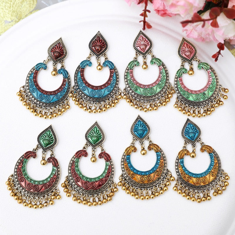 Indian Flower Enamel Vintage Style Boho Earrings