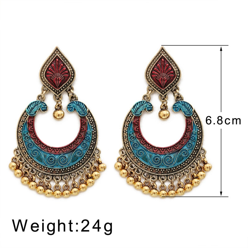 Indian Flower Enamel Vintage Style Boho Earrings
