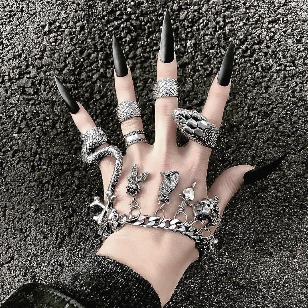 4Pcs/Set Gothic Snake Midi Ring Set | Vintage Punk Metal Knuckle Joint Rings - Woodland Gatherer