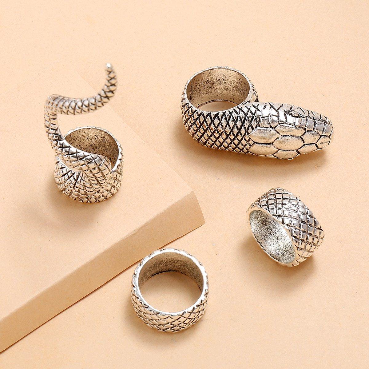 4Pcs/Set Gothic Snake Midi Ring Set | Vintage Punk Metal Knuckle Joint Rings - Woodland Gatherer