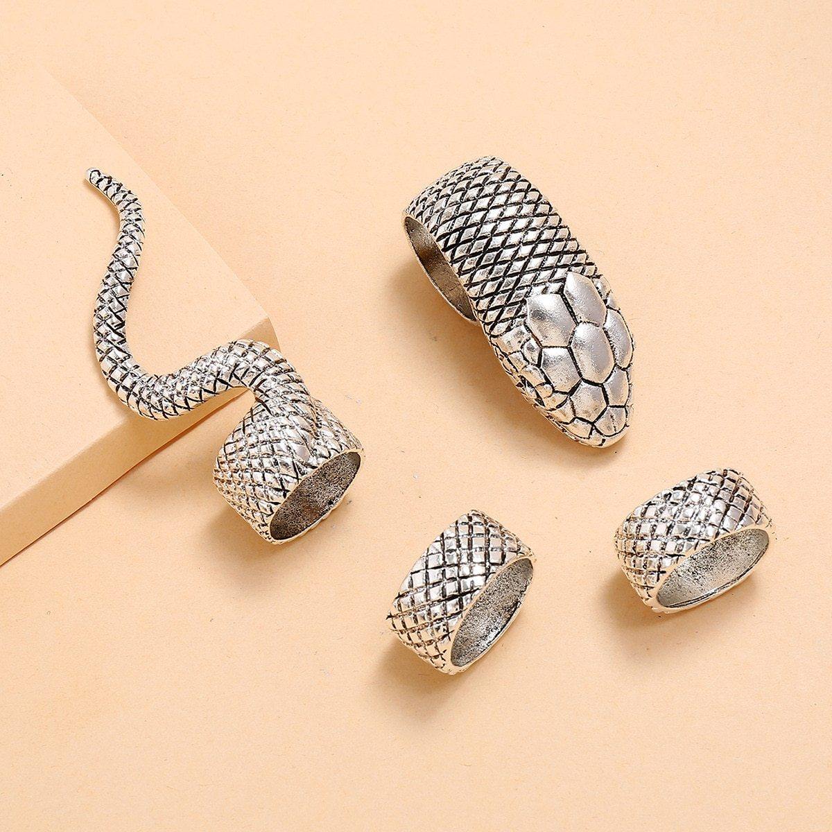 4Pcs/Set Gothic Snake Midi Ring Set | Vintage Punk Metal Knuckle Joint Rings - Woodland Gatherer