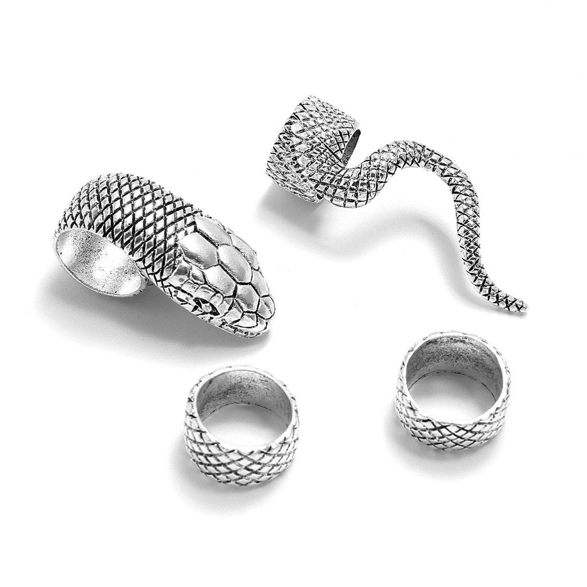 4Pcs/Set Gothic Snake Midi Ring Set | Vintage Punk Metal Knuckle Joint Rings - Woodland Gatherer