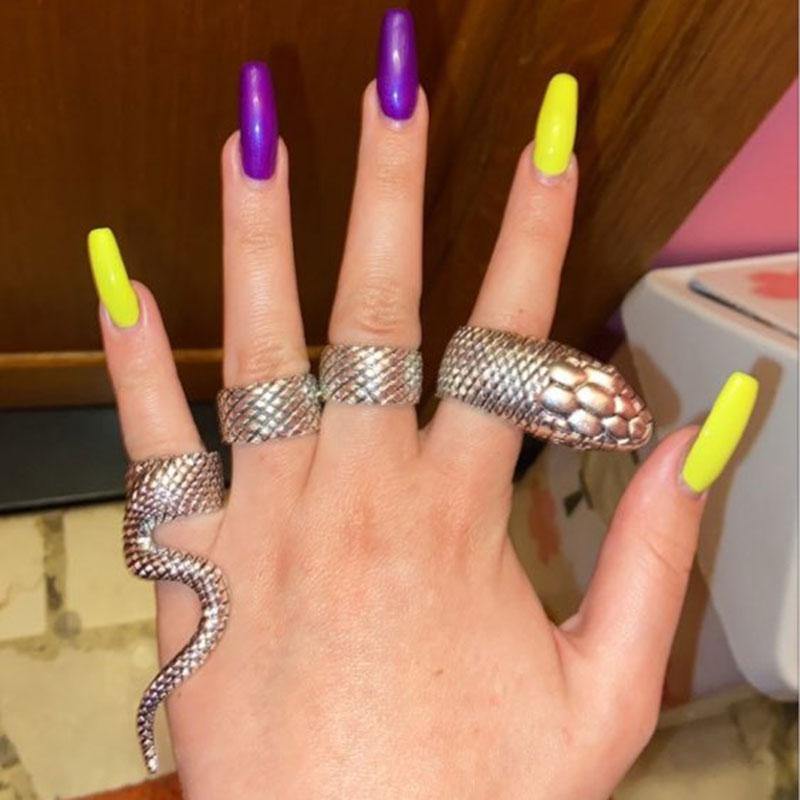 4Pcs/Set Gothic Snake Midi Ring Set | Vintage Punk Metal Knuckle Joint Rings - Woodland Gatherer