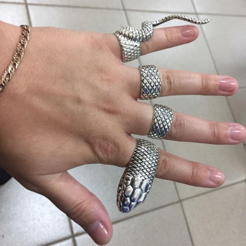 4Pcs/Set Gothic Snake Midi Ring Set | Vintage Punk Metal Knuckle Joint Rings - Woodland Gatherer