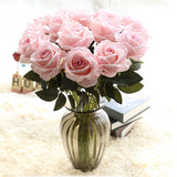 Five Long Stem White Silk Roses Artificial Flowers