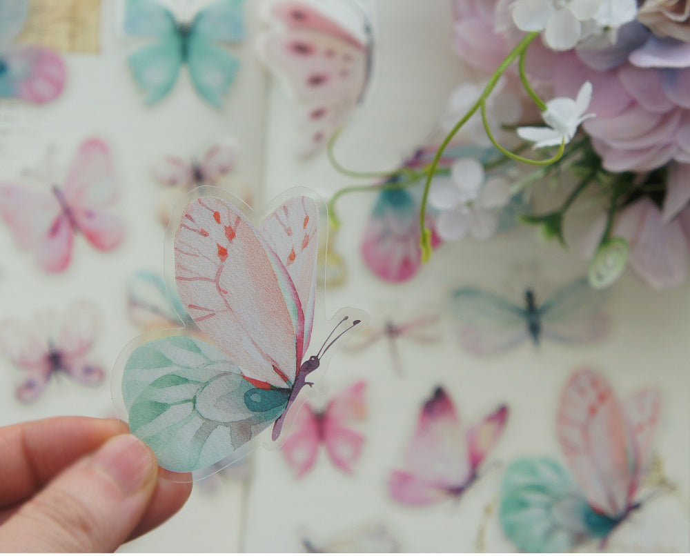 38pcs Watercolour Butterfies PVC Stickers | Scrapbooking DIY Craft