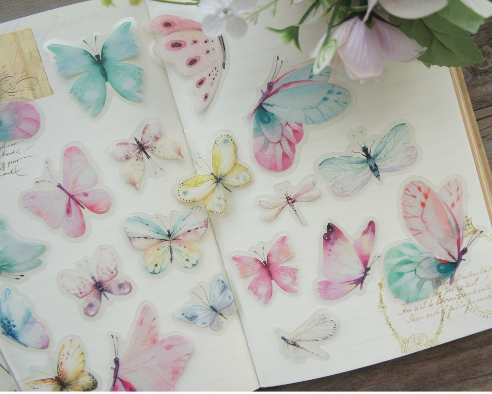 38pcs Watercolour Butterfies PVC Stickers | Scrapbooking DIY Craft