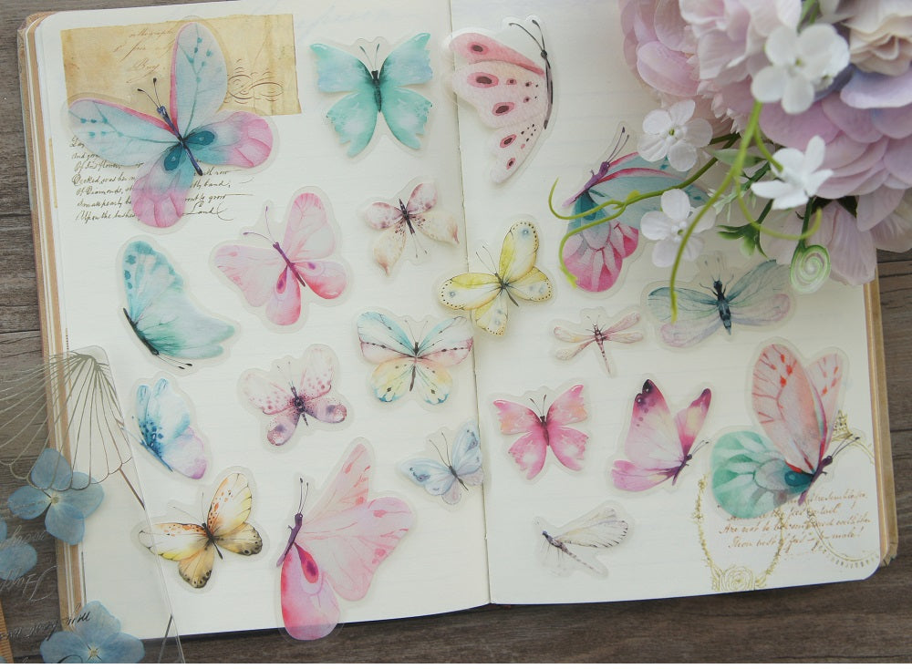 38pcs Watercolour Butterfies PVC Stickers | Scrapbooking DIY Craft