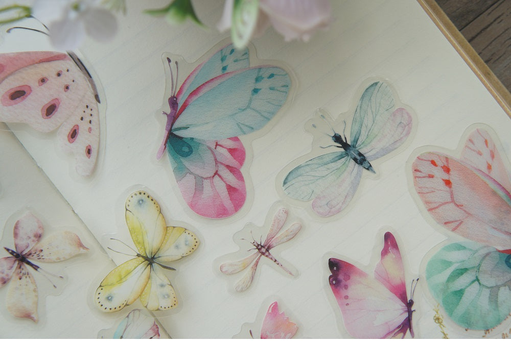 38pcs Watercolour Butterfies PVC Stickers | Scrapbooking DIY Craft