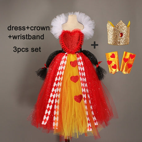 Queen of Hearts Sparkly Girls Tutu Dress Wonderland Halloween Costume