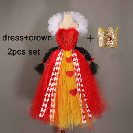 Queen of Hearts Sparkly Girls Tutu Dress Wonderland Halloween Costume