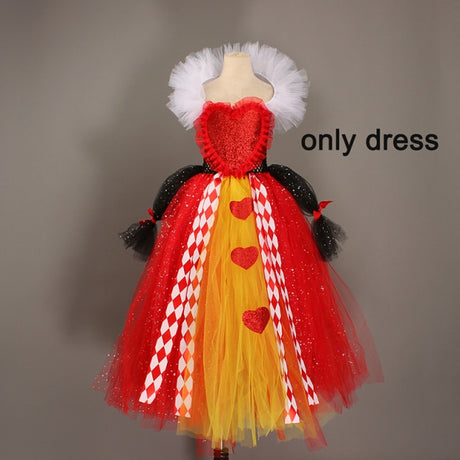 Queen of Hearts Sparkly Girls Tutu Dress Wonderland Halloween Costume