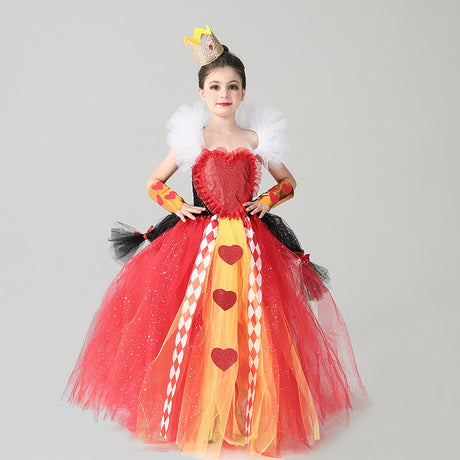 Queen of Hearts Sparkly Girls Tutu Dress Wonderland Halloween Costume