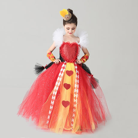 Queen of Hearts Sparkly Girls Tutu Dress Wonderland Halloween Costume