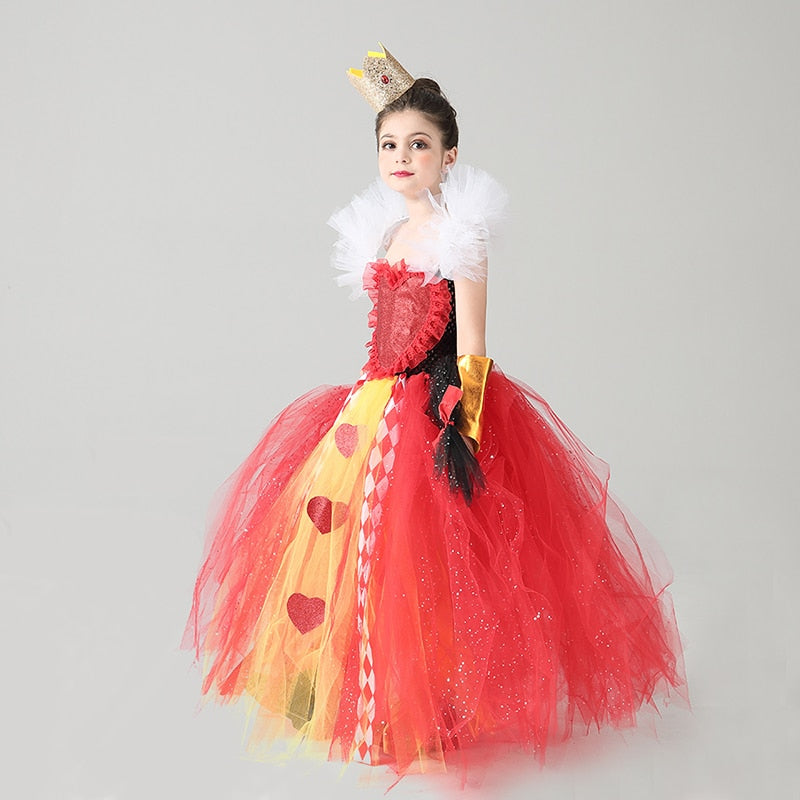 Queen of Hearts Sparkly Girls Tutu Dress Wonderland Halloween Costume