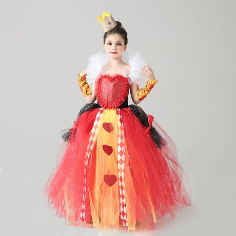 Queen of Hearts Sparkly Girls Tutu Dress Wonderland Halloween Costume