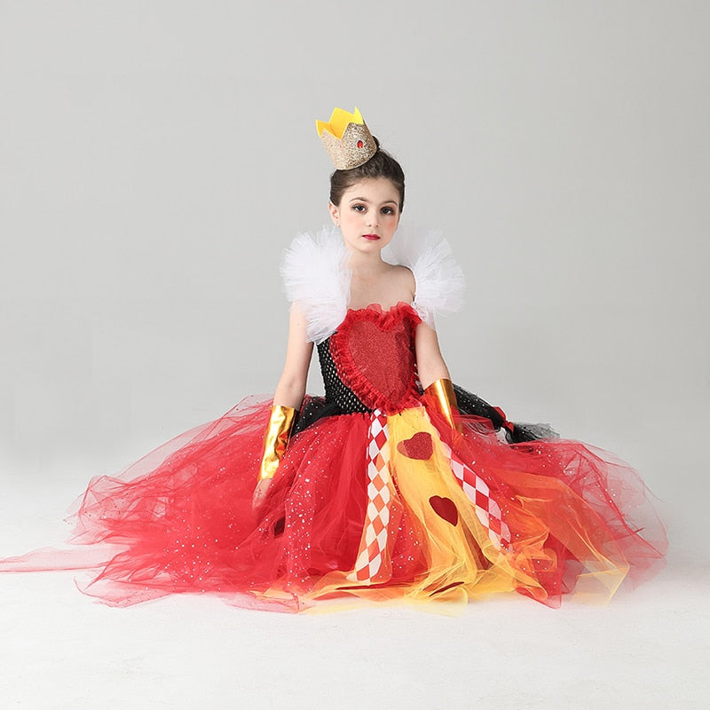 Queen of Hearts Sparkly Girls Tutu Dress Wonderland Halloween Costume